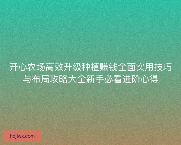 开心农场高效升级种植赚钱全面实用技巧与布局攻略大全新手必看进阶心得