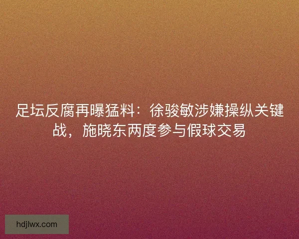 足坛反腐再曝猛料：徐骏敏涉嫌操纵关键战，施晓东两度参与假球交易