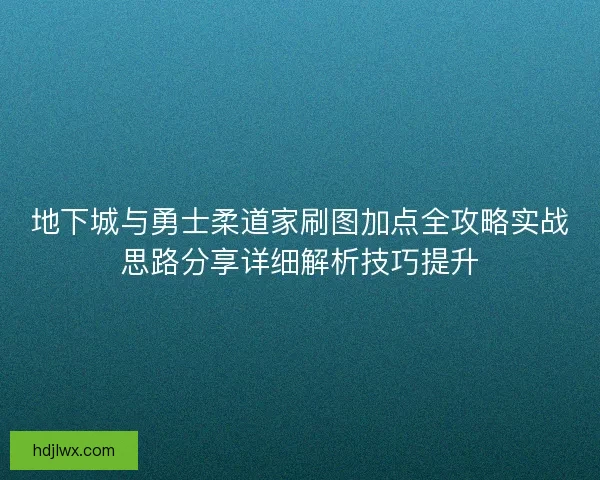 地下城与勇士柔道家刷图加点全攻略实战思路分享详细解析技巧提升